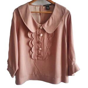 2/$30 Women's Plus Size XL Prairie Blouse Blush Tan 3/4 Sleeve Rounded Neck